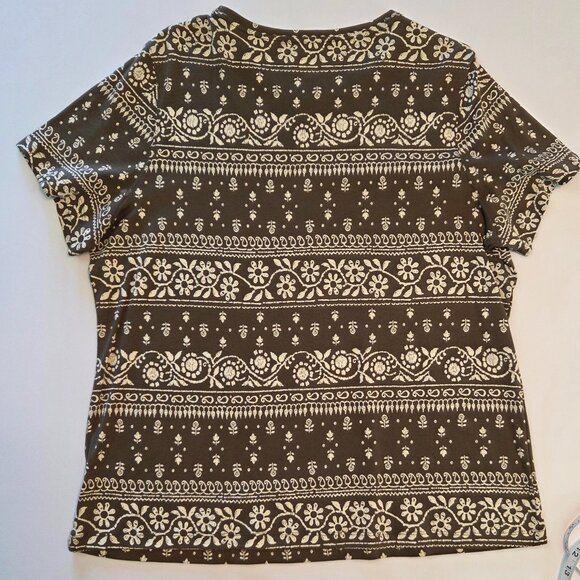 NWT North Crest Women’s Plus 1X Short Sleeve Tee Ivy Green & Cream Floral Print - Picture 2 of 8